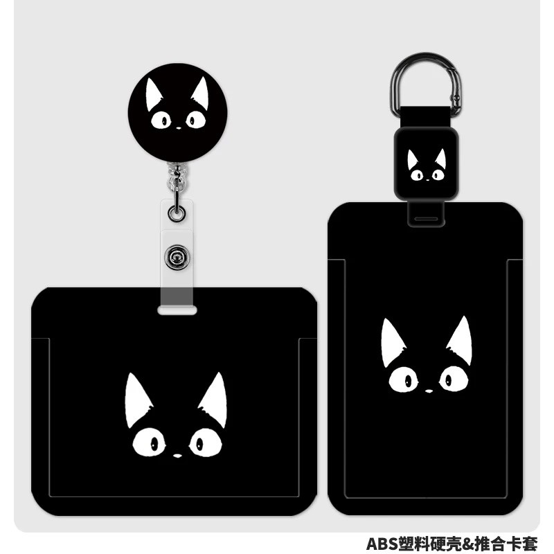 อิน น่ารักเรียบง่ายสีดําแมวผู้ถือบัตรพนักงานคู่ปกบัตรพยาบาลหมอหน้าอกกรณีบัตรที่มีเชือกเส้นเล็กหด