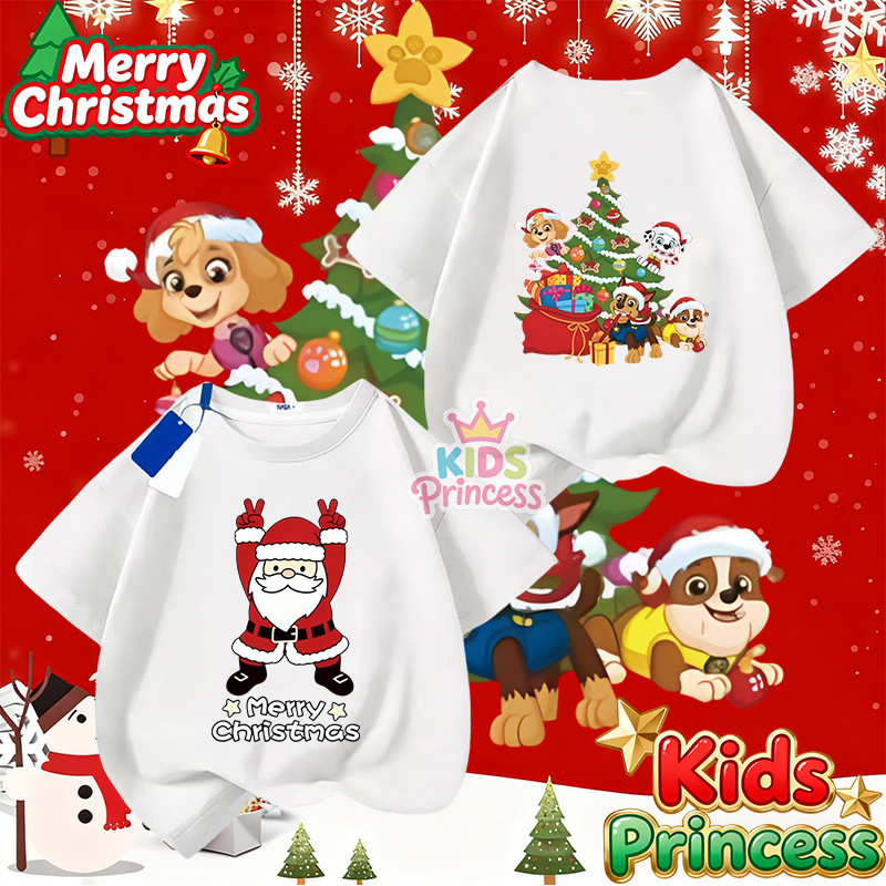 (จัดส่งตลอด 24 ชั่วโมง) สินค้าใหม่ เทศกาลคริสต์มาส เสื้อทีมงานปาร์ตี้ เสื้อสีแดง 2026 kids คอกลม Christmas t-shirt M235
