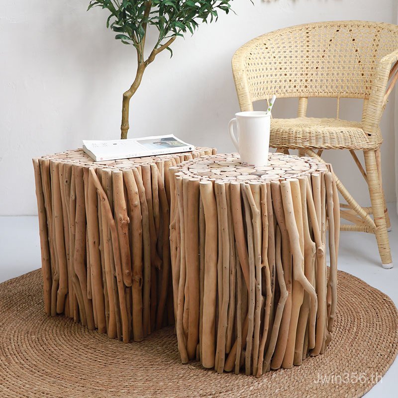 I1 Log โต๊ะกาแฟโต๊ะด้านข้างไม้เนื้อแข็ง ins สไตล์ B & B โซฟามุมโต๊ะ Retro สไตล์เงียบสร้างสรรค์โต๊ะข้