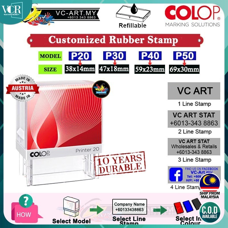 COLOP Self-Inking Rubber Stamp | Cop Getah Custom Nama, Alamat, Syarikat | Name Logo Stamp for Office / Guru / Business