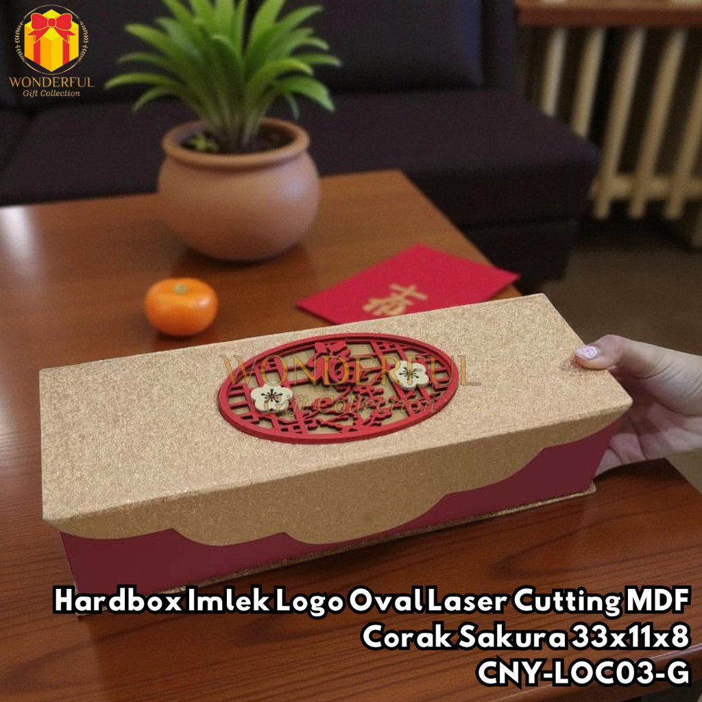 โลโก้ Hardbox ตรุษจีน ตัดเลเซอร์รูปไข่ MDF ลายซากุระ 33x11x8 CNY-LOC03
