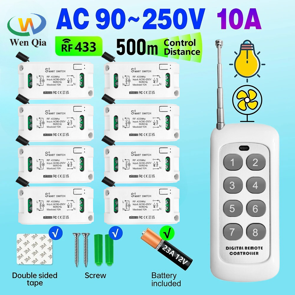 RF ไร้สายสมาร์ทสวิตช์ไฟ 433MHz 110V 220V รีเลย์โมดูล 500 เมตรสําหรับรีโมทคอนโทรลหลอดไฟ Led พัดลม