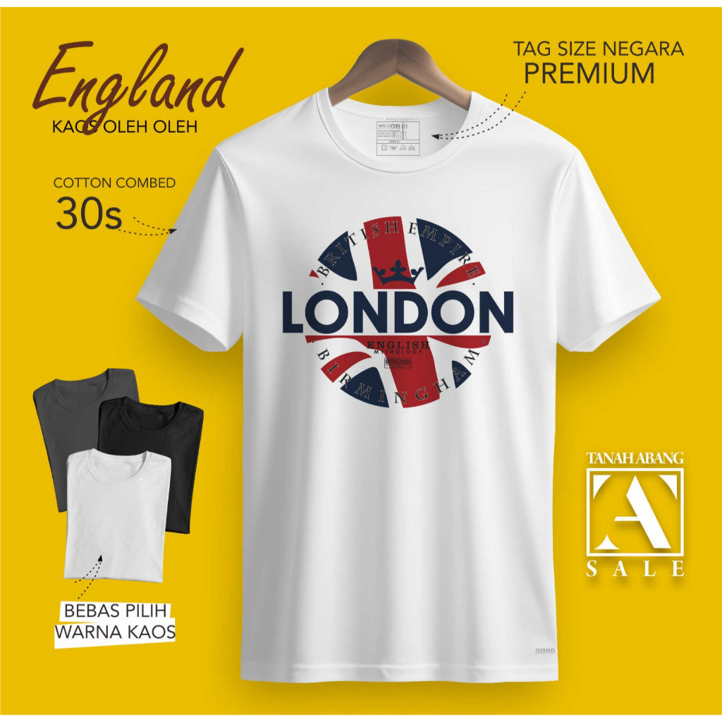 เสื้อยืด KATUN ENGLAND LONDON ENGLAND SOUVENIR พร้อมแท็กขาย, ผ้าฝ้าย 30S, ของขวัญ SOUVENIR พรีเมี่ยม