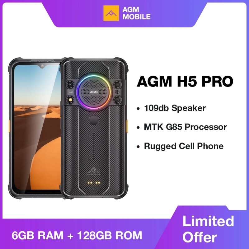 AGM H5 Pro สมาร์ทโฟน Helio G85 ที่ทนทาน, 6.56" HD+, 6GB+128GB, กล้อง 48MP, 7000mAh พร้อม NFC/IP68, ล