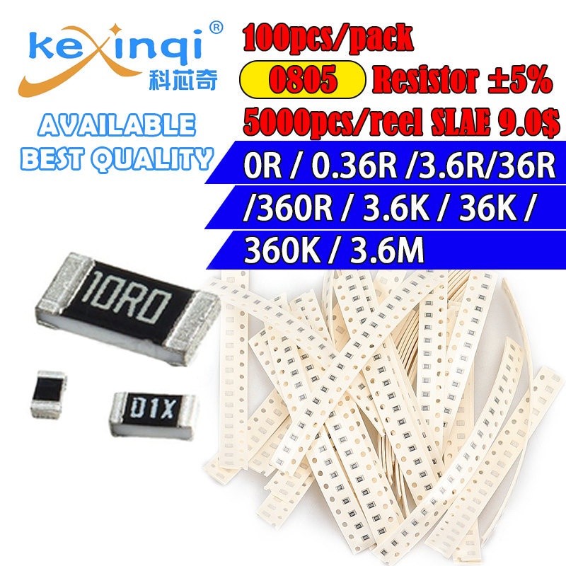 100 ชิ้น/ล็อต SMD 0805 ตัวต้านทาน 5% 1/8W 0R โอห์ม 0.36R 3.6R 36R 360R 3.6K 36K 360K 3.6M
