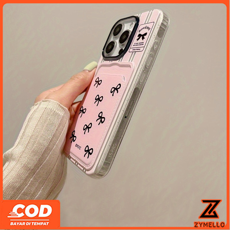 เหมาะสําหรับ OPPO A5i A6Pro A5X A5 5G A5i A60 PRO A3 A3X A5 PRO A3 PRO สีชมพู minimalist สีดํา bow ผู้ถือบัตรกันกระแทก TPU เคสโทรศัพท์ - รูปที่ 3