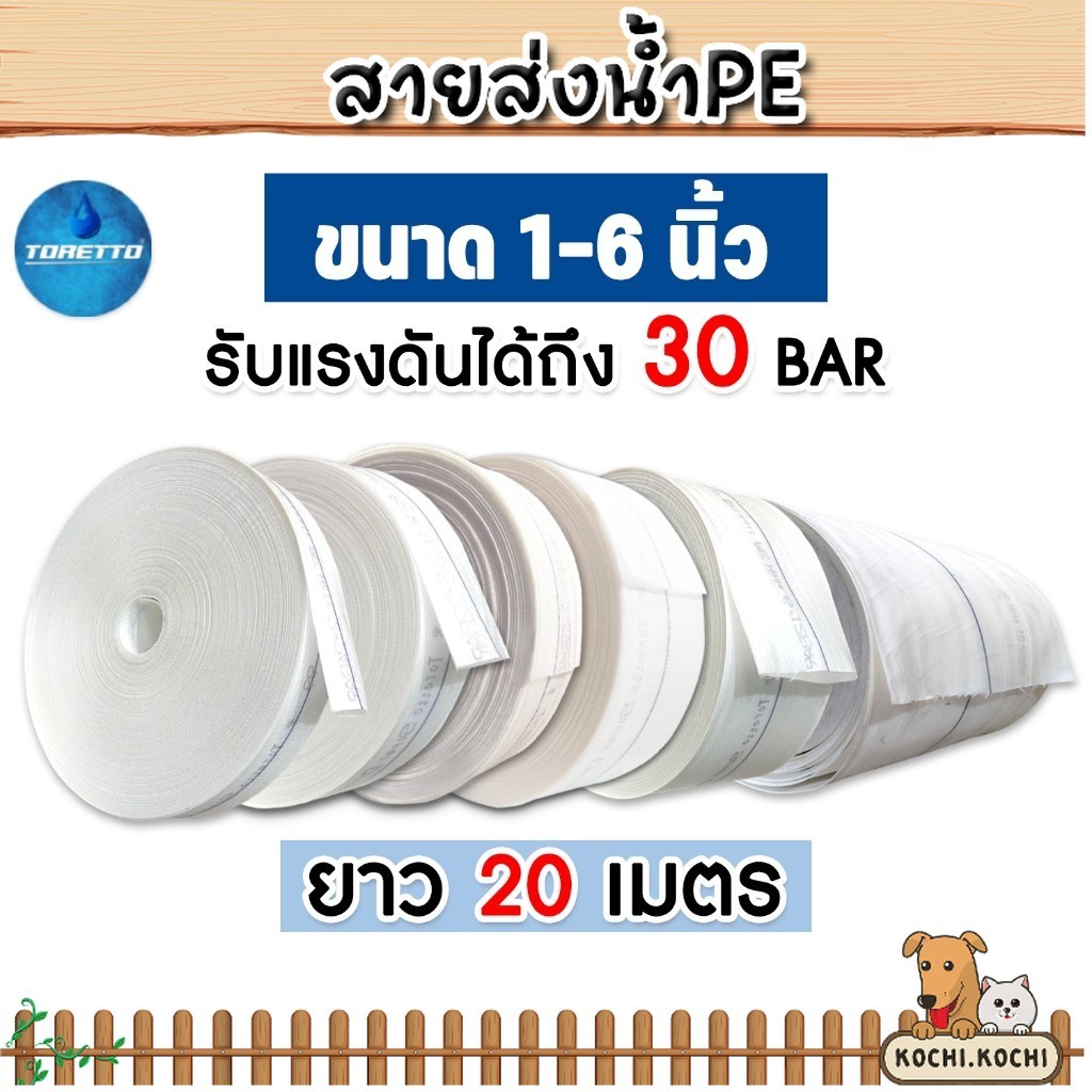 สายส่งน้ำPE TORETTO (สีขาวเคลือบPEดำ) มีขนาด 1-6 นิ้ว ยาว 20 เมตร | สายสูบน้ำ สายลำเรียงน้ำพีอี หนา