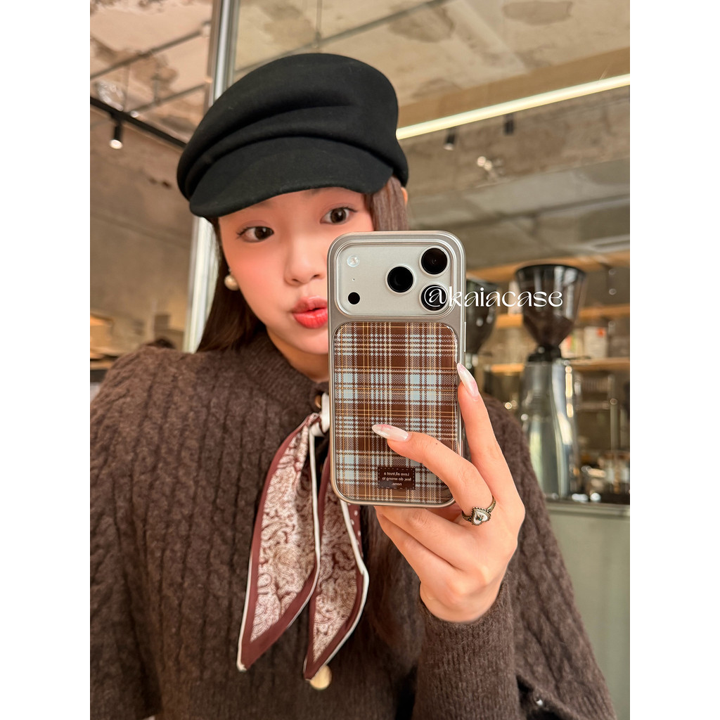 สีฟ้าและสีน้ําตาลลายสก๊อตเคสโทรศัพท์ Anti-Fall สําหรับ iPhone 17 Promax 16 Promax 15 Promax 11 12 13 17 14plus 15plus 16e 16plus 15pro 17air - รูปที่ 3