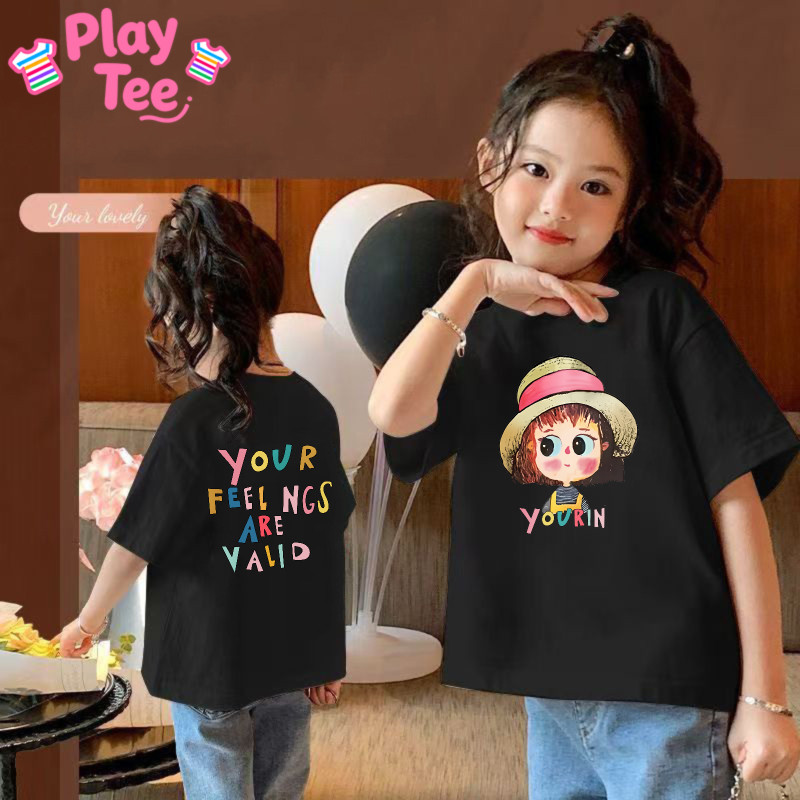 PlayTee ของเด็ก เสื้อเด็ก เสื้อแขนสั้น เสื้อเด็ก เสื้อคอกลม สบายและนุ่ม คุณภาพดี พิมพ์ลาย 'GIRL YOUR'100-160