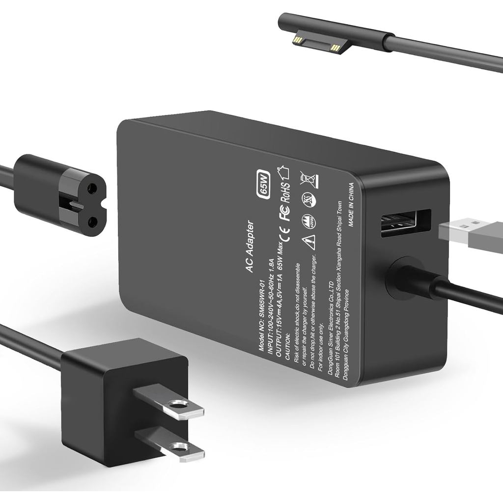 65W Surface Pro Laptop Charger เข้ากันได้กับ Microsoft Surface Pro 10, 9, 8, X, 7+, 7, 6, 5, 4, 3, M