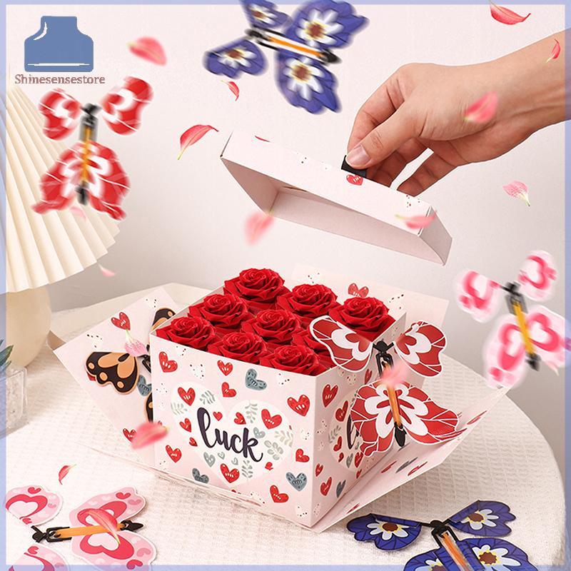 SHINE 1Pack Flying Butterfly Surprise กล่องของขวัญระเบิดผีเสื้อสีชมพู DIY ระเบิด Prank กรณีสําหรับวั