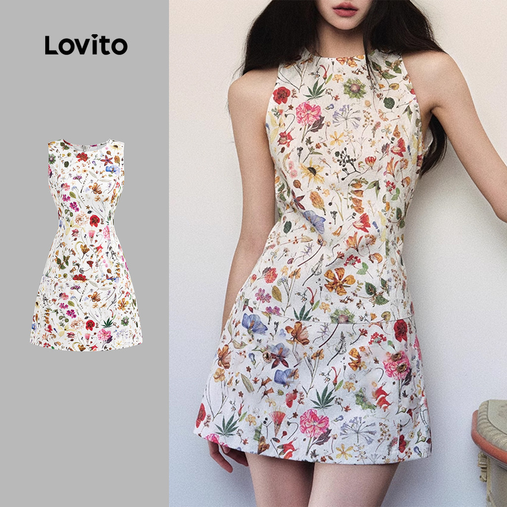 Lovito โบฮีเมียนเดรสลายเดซี่ชุดเดรสฤดูร้อนลายดอกไม้สําหรับผู้หญิง L123ED304