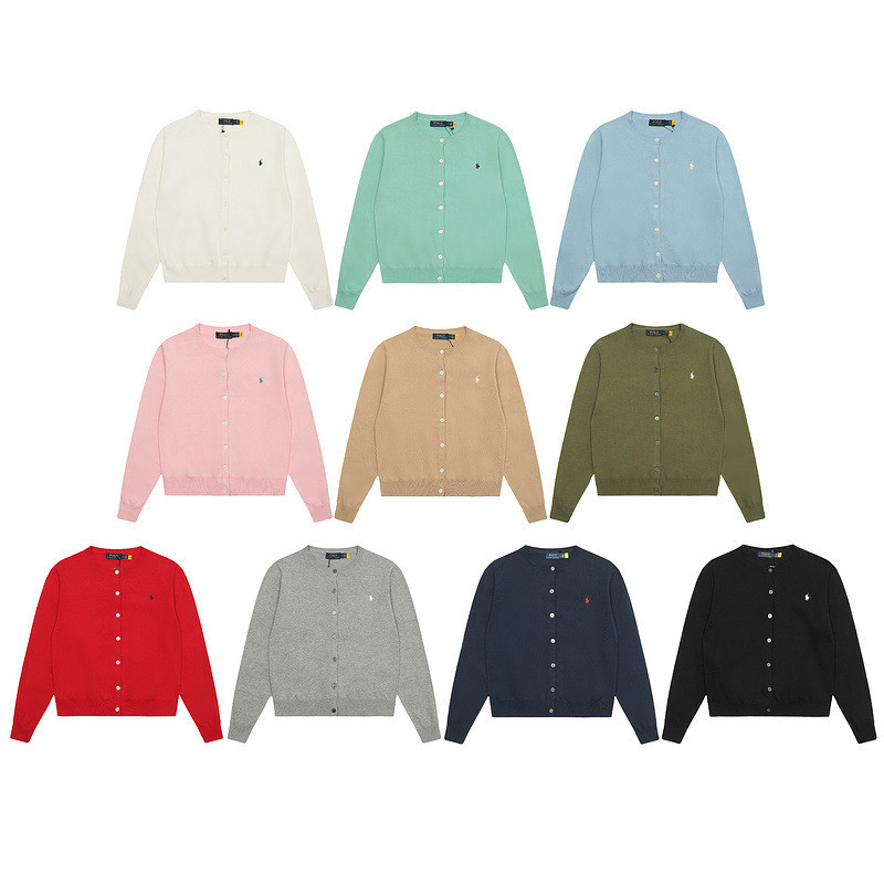 R RL Love ฤดูใบไม้ร่วงฤดูหนาวสีทึบรอบคอ Basic Pony ปักโลโก้แขนยาวผู้หญิงถักเสื้อสเวตเตอร์ถัก/H10.31