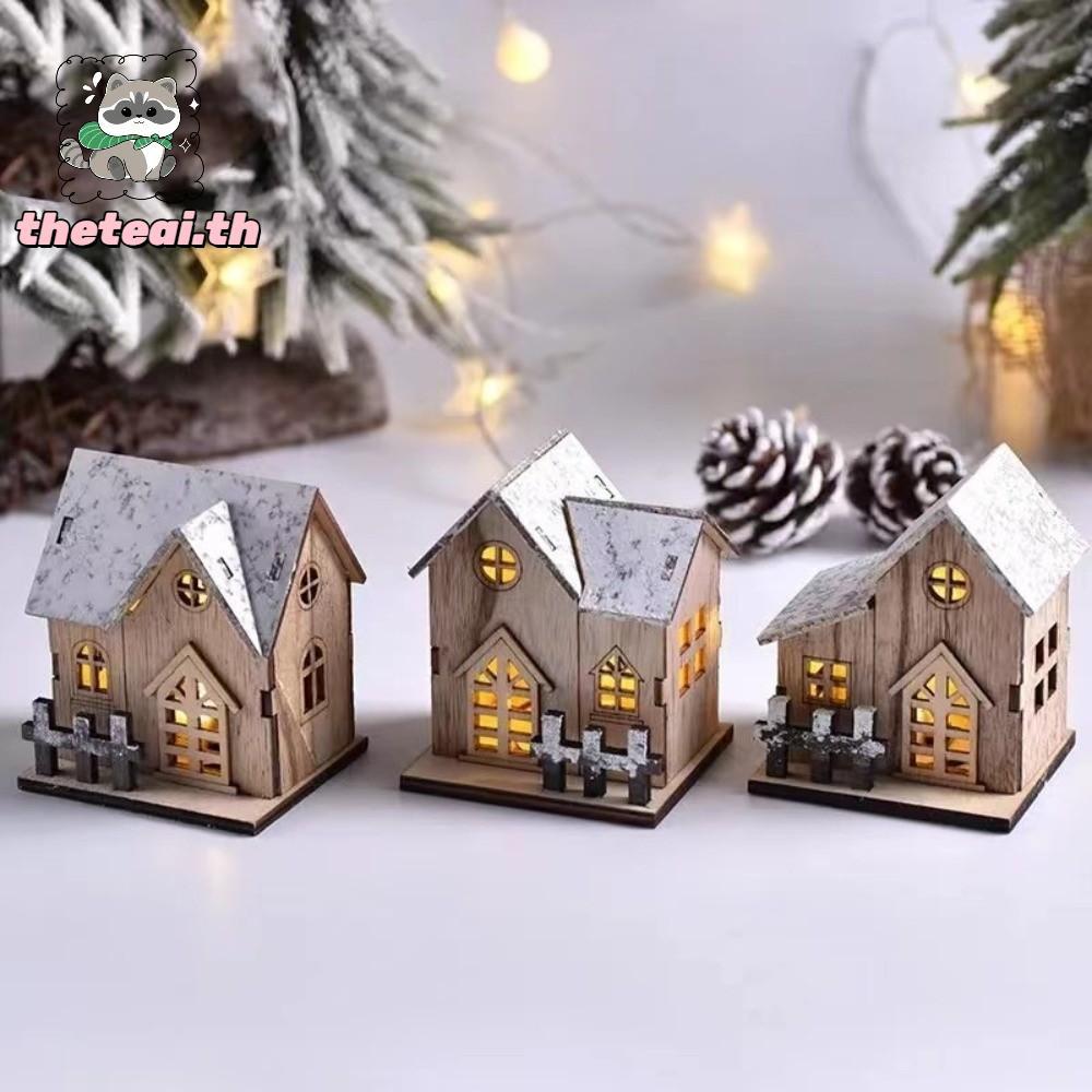 บ้านไม้คริสต์มาส THETEAI, ห้องโดยสารเรืองแสงขนาดเล็ก DIY, ปราสาทเรืองแสงคริสต์มาส Merry Christmas ไฟ LED แสดงผลหน้าต่าง
