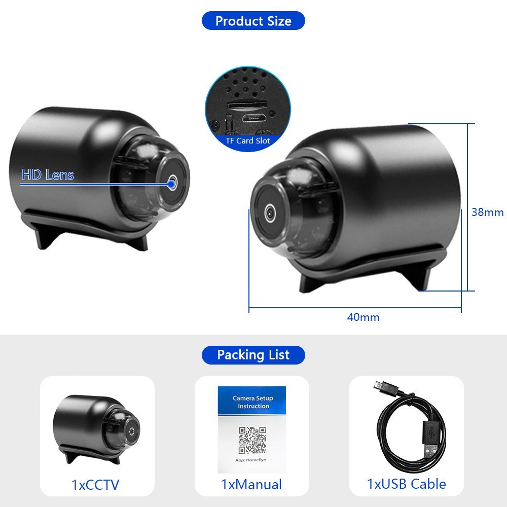 กล้องขนาดเล็ก 4K กล้องวงจรปิดขนาดเล็กที่ซ่อนอยู่ไร้สาย HD + 32G การ์ดหน่วยความจํา + กล้องขนาดเล็ก 8 ล้านพิกเซล