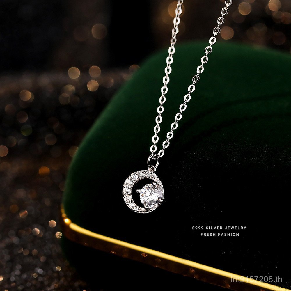 โซ่กระดูกไหปลาร้าหญิงเงินสเตอร์ลิง Daigou Moissanite All-Match Niche สร้อยคอเงินหรูหรา s999 Crescent