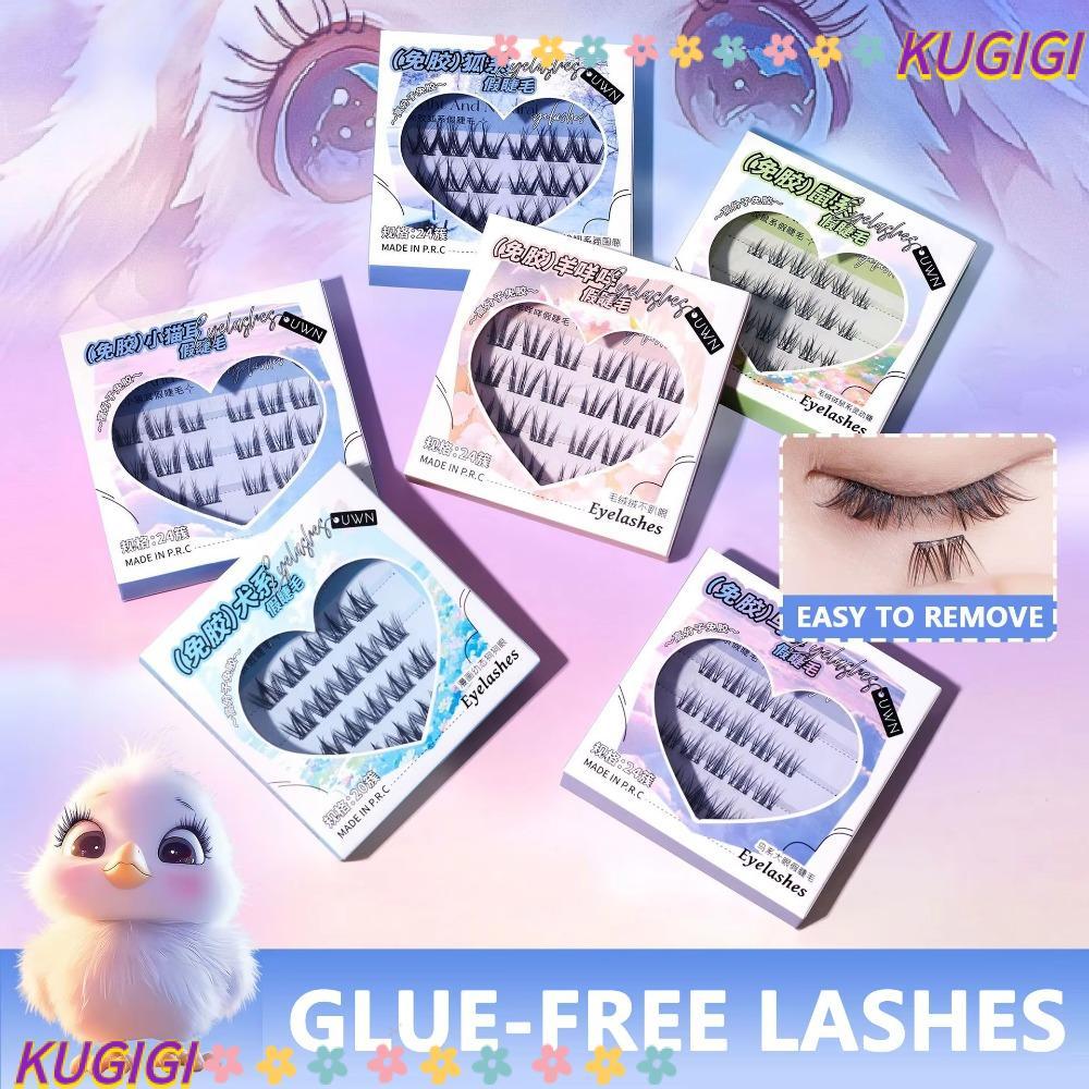 KUGIGI ขนตาปลอมแบบไร้กาว กดบน 6 ชนิดของ Animal Series Self Adhesive Cluster Lashes, Handmade ไม่จําเป็นต้องกาวธรรมชาติดู Segmented Eyelashes ความงามของผู้หญิง