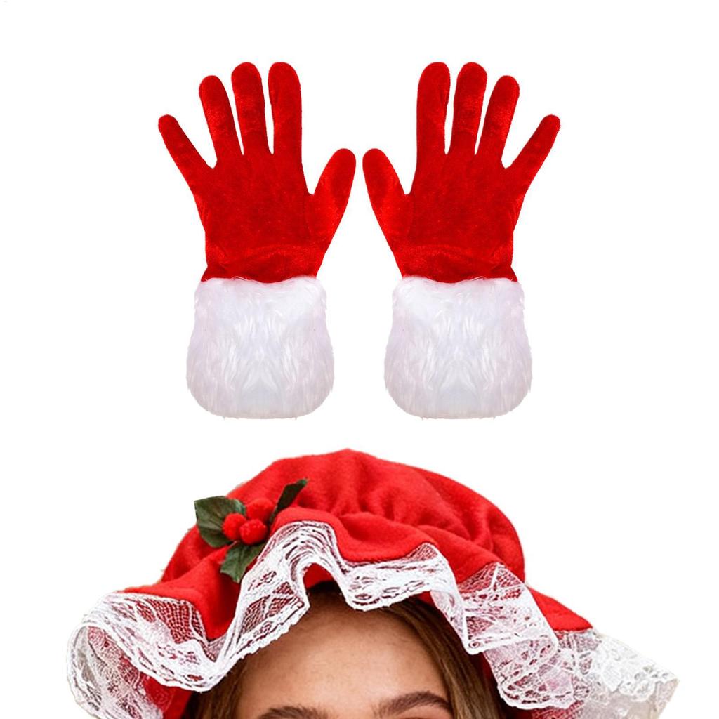 Mrs Claus ถุงมือและหมวกคริสต์มาสสาวคอสเพลย์เครื่องแต่งกายอุปกรณ์เสริม Mrs Claus Dress Up ถุงมือและหม