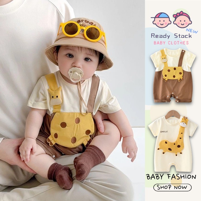 บอดี้สูทเด็กสไตล์เกาหลี สำหรับวัยหัดคลานถึงสองปี ลายยีราฟน่ารัก ระบายอากาศได้ดี