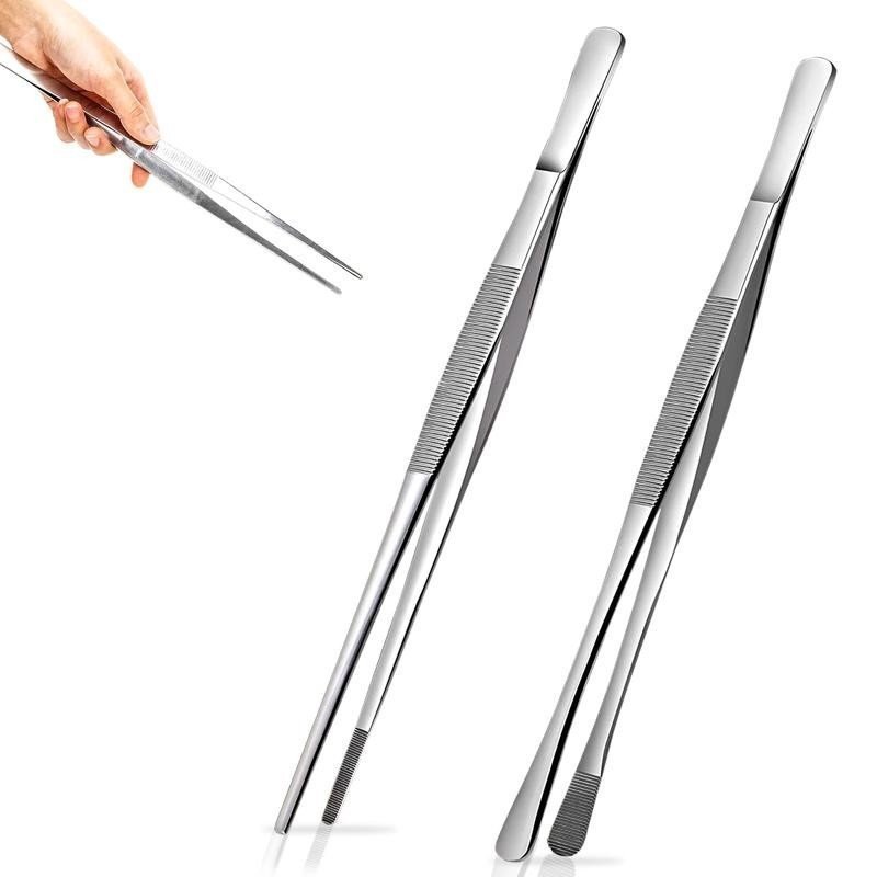 Kitchen Tweezers – Two style tips Stainless Steel – 12 Inches Long – Non-Slip – For Cooking, Plating