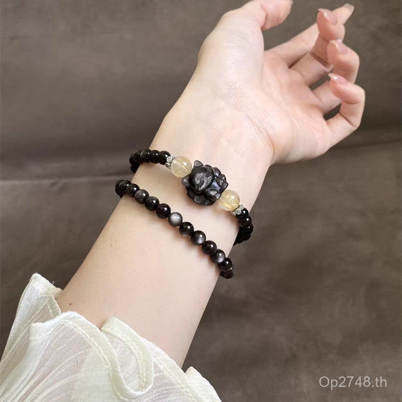 สร้อยข้อมือลูกปัดNine-Tailed ออกแบบสไตล์ObsidianและFengyuan สีบลอนด์คริสตัลเงิน