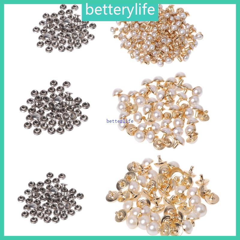 BTF 100x ไข่มุกเทียมพร้อม Rivets Studs กระเป๋าหนังรองเท้าเสื้อผ้าตกแต่ง