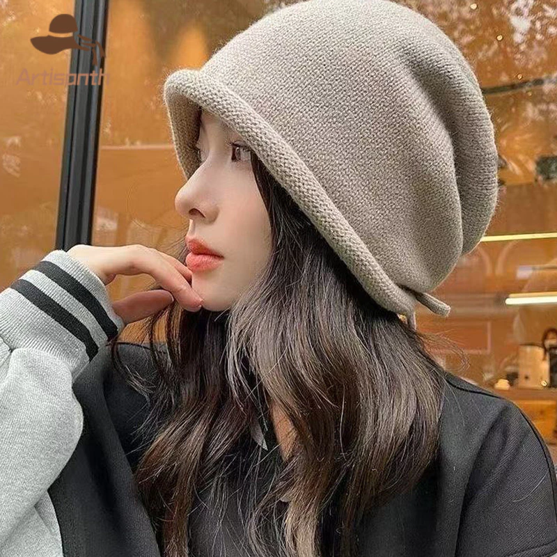 หมวกบีนนี่ไหมพรมแฟชั่น สีพื้น สไตล์เกาหลี thumbnail 5