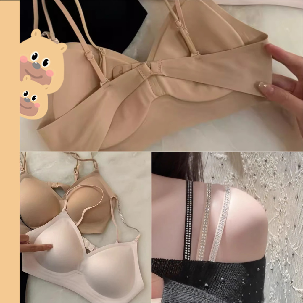 🎀bearbra🎀เซ็กซี่ เสื้อชั้นในผู้หญิง ยกทรงดันทรง บราไร้โครง ชุดชั้นในสีดำ เสื้อชั้นในสีนู้ด ซัพพอร์ตแบบนุ่ม สายสะพายไหล่บางๆ
