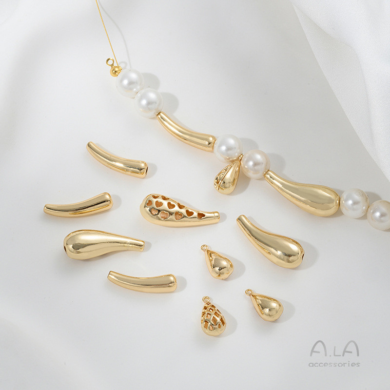 สี Retention 14K Gold Glossy Water Drop Shape Elbow Through Hole Spacer จี้ลูกปัด Handmade diy สร้อย