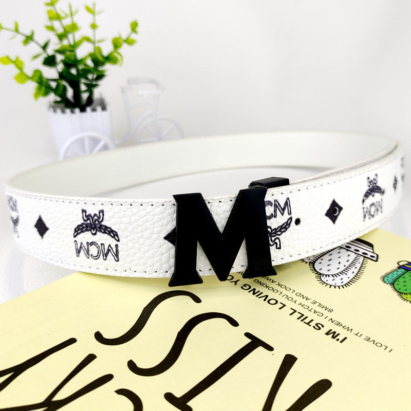 M MCM Classic LOGO Print Belt Big M Metal Buckle Fashion All-Match Belt