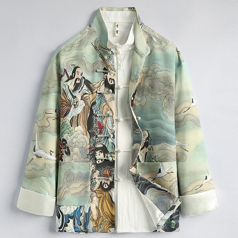 春季中式秋季唐装中国外套夹克复古改良盘扣国潮印花男士上衣Spring Chinese Autumn Tang Coat Chinese Jacket20251107