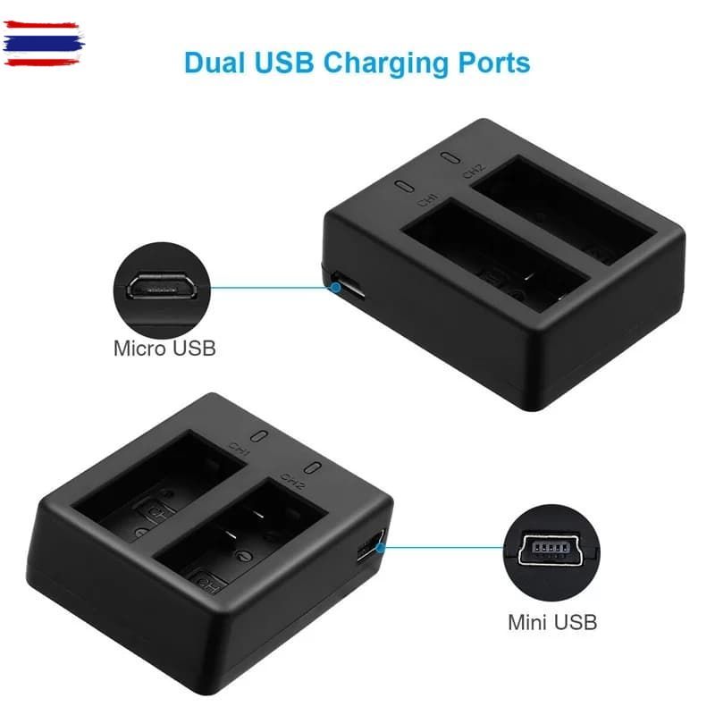 แตเตอรี่ + USB Dual Chargerสำหรั SJCAM SJ5000 SJ6000 SJ8000 M10 EKEN 4K H8 H9 GIT-LB101
