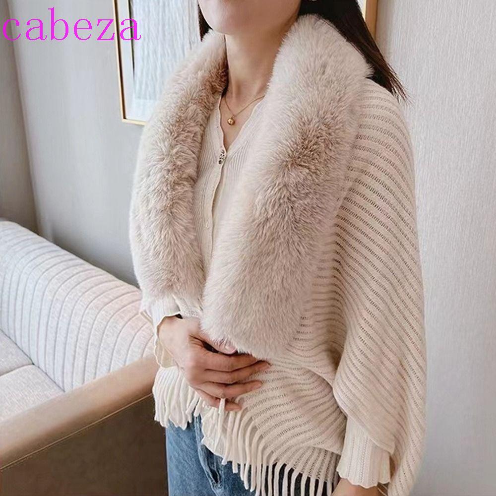 CABEZA ผ้าคลุมไหล่สำหรับผู้หญิงแบบ Cape และ Cloak ทรงเรโทร พร้อมขอบคอกขนปุย เหมาะสมกับฤดูใบไม้ร่วงและฤดูหนาว