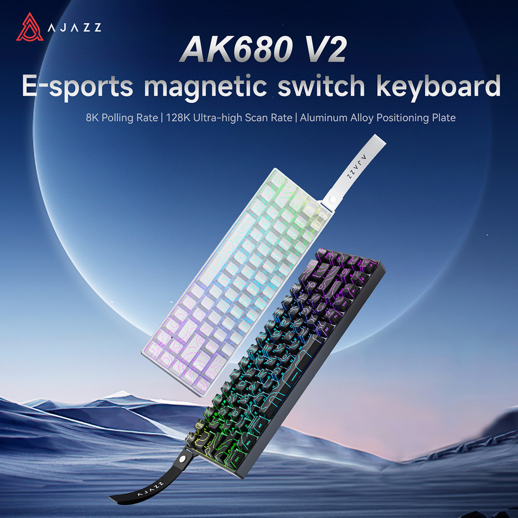 Ajazz Ak680 V2 สวิตช์แม่เหล็กคีย์บอร์ดแบบกลไกแบบมีสาย Esports 128K Scan Rate Gaming ปรับแต่งอุปกรณ์ต