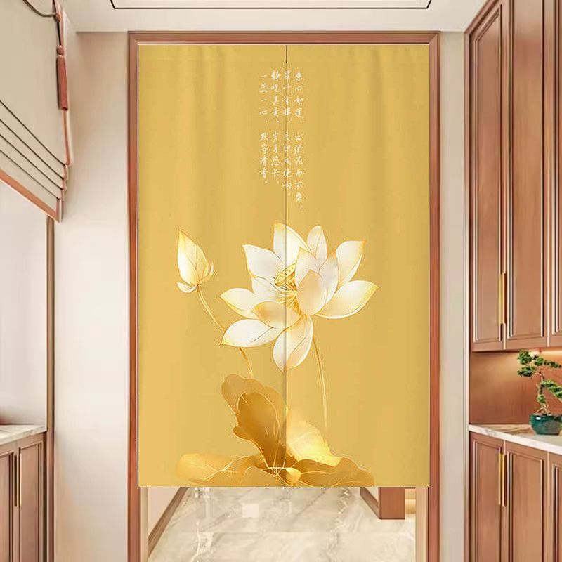 荷花家用装饰门帘门对门遮挡帘厕所隔断帘入户玄关半帘挂帘魔术贴Lotus Household Decorative Door Curtain Door-to-door Shelter Curtain T