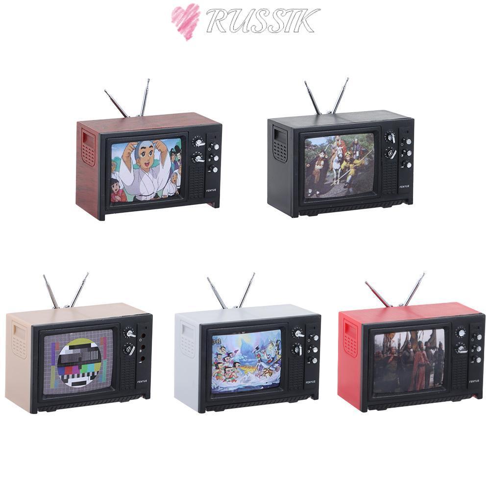 ROUSSIK Mini Retro TV Miniature ของขวัญตกแต่ง Play House ของเล่น