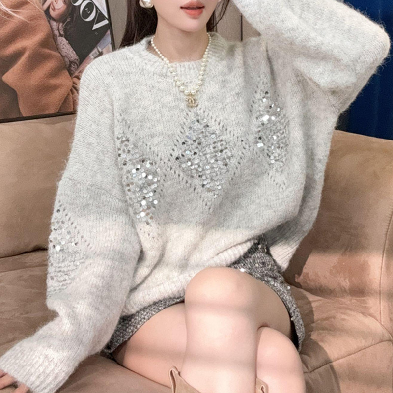 2025 ฤดูใบไม้ร่วงฤดูหนาวแฟชั่นสไตล์ตะวันตกประดับด้วยเลื่อมถักด้านบนนุ่มข้าวเหนียวรอบคอ จุดต่ําสุด เส