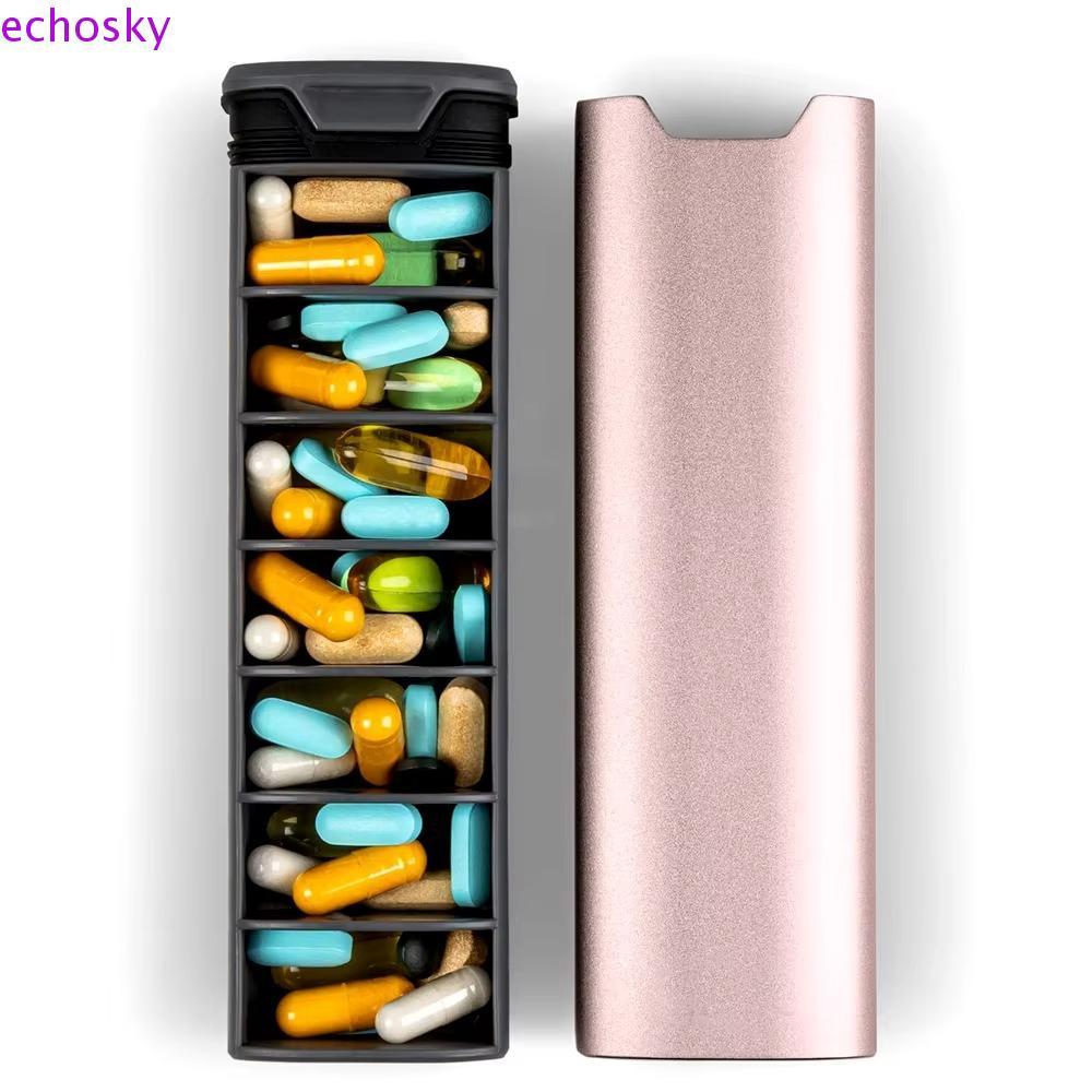ECHOSKY 7 Day Weekly Pill Organizer, Drug คอนเทนเนอร์ 7-Grid วิตามินกรณี,สะดวก Week Mark อลูมิเนียมน
