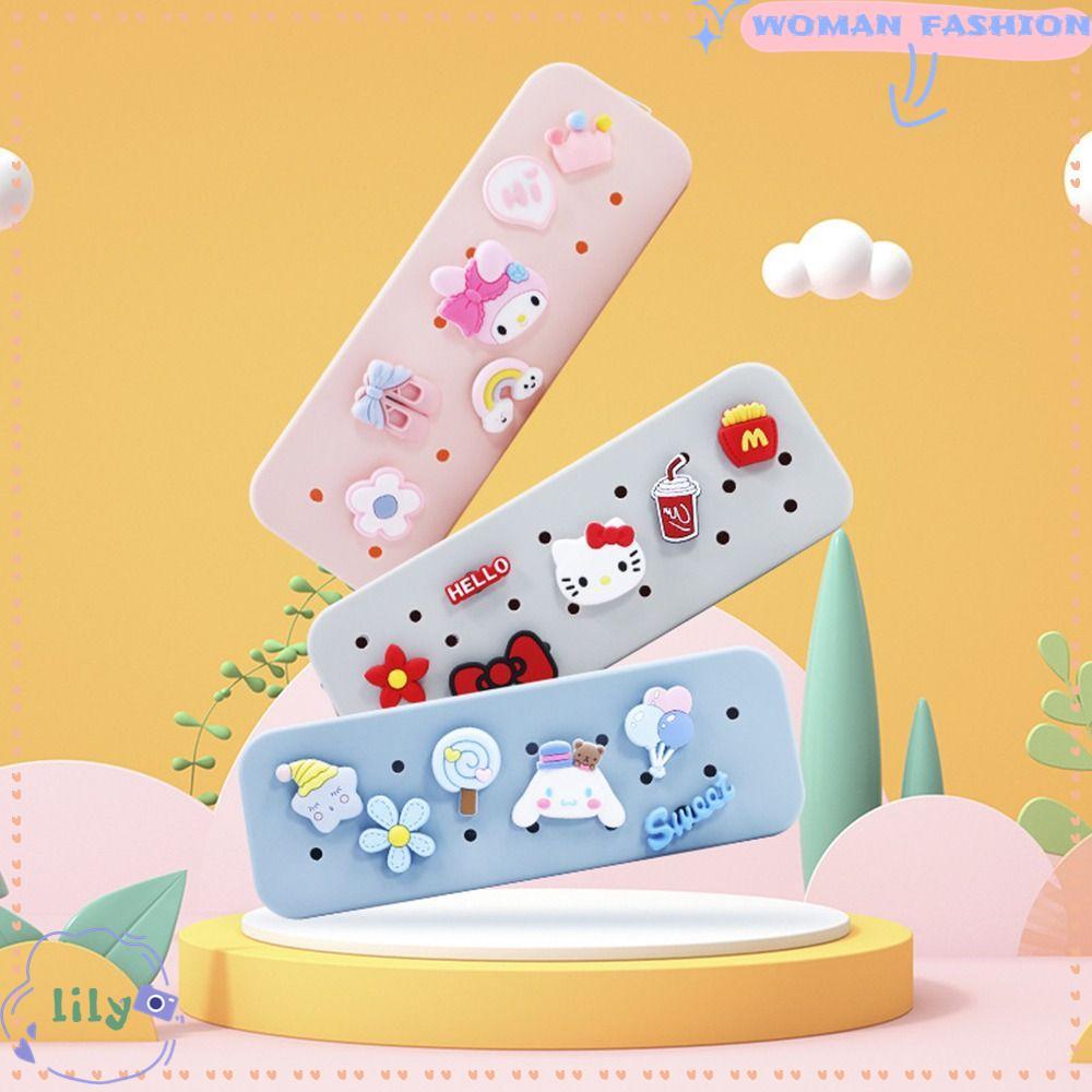 LILY กระเป๋าเครื่องเขียน, Sanrio Kitty Kuromi Melody Cinnamoroll ซิลิโคน Croc ปากกากระเป๋า,โรงเรียนม