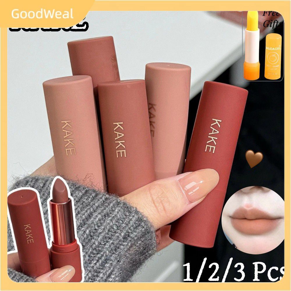 ✨COD✨ ลิปสติกเนื้อแมทท์มูส Kake Whitening 1/2/3 ชิ้น ลิปกลอสเนื้อมูสกันน้ำ เครื่องสำอางกันน้ำ สีไวน์