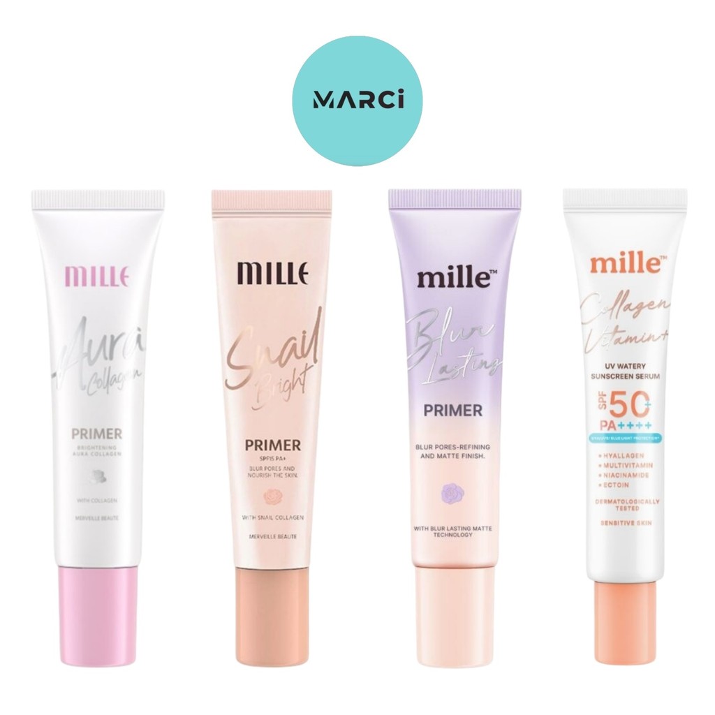 [แบบหลอด] Mille Primer Aura Collagen ผิวโกลว์ ออร่า / Snail Bright / Blur Lasting / Sunscreen [8 กรัม][1 หลอด]