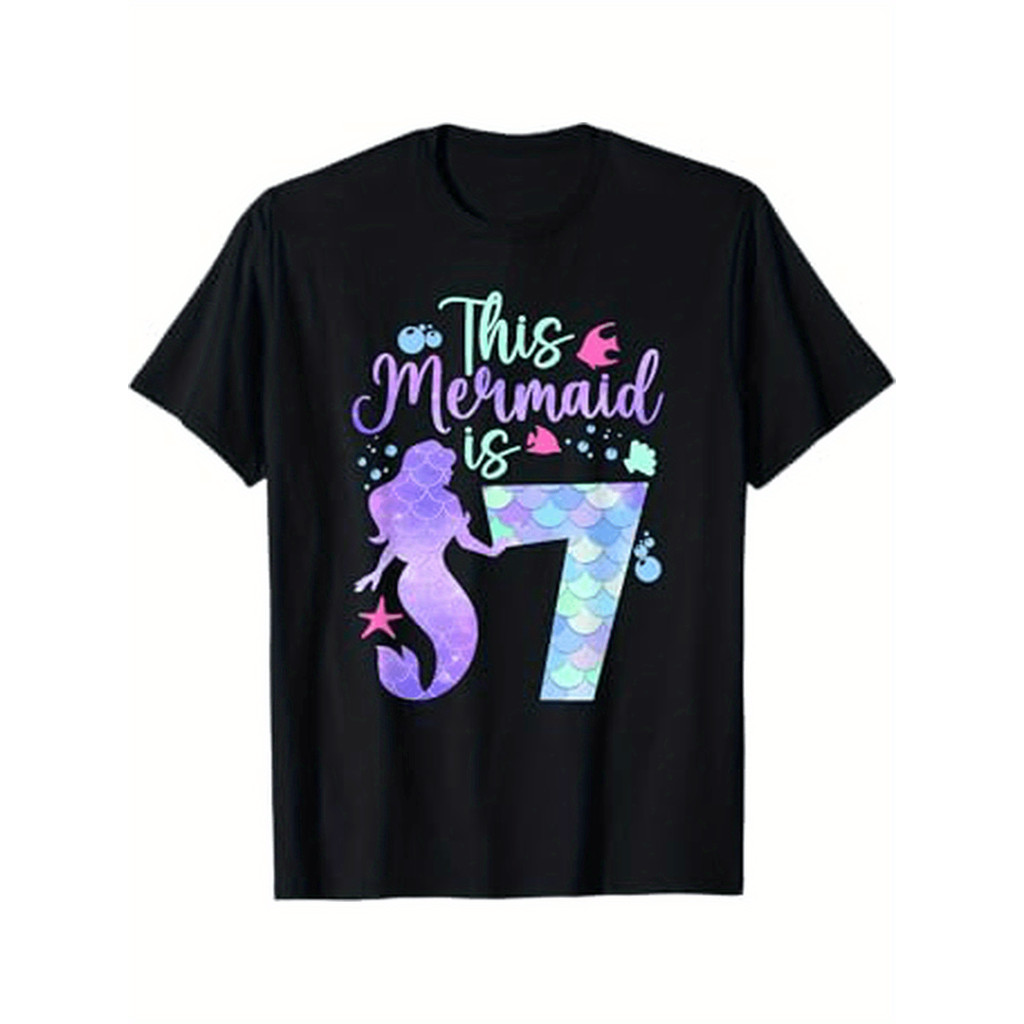 KATUN Mermaid Design Girls Birthday T-Shirt 7th Anniversary Gift Cotton Shirt