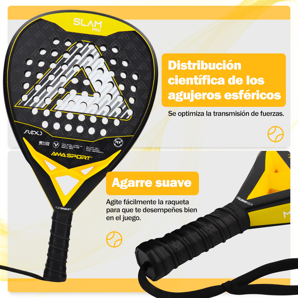 AMASPORT AMASPORT Padel Cushionet Board ไม้เทนนิส 3K คาร์บอนไฟเบอร์แร็กเก็ต Professional Crowd