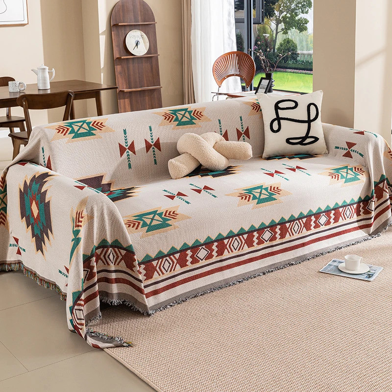 A geometric pattern sofa parabolic cover - reversible soft sofa blanket - Bohemian sofa cover - pet 