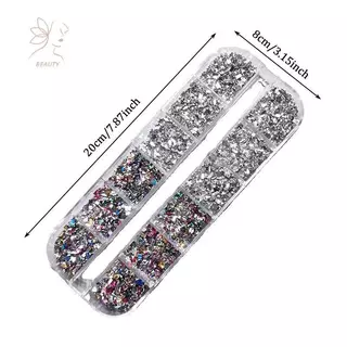 [maybeauty] 12 กริด/กล่องเล็บ Multi Shape แบนกลับคริสตัล Rhinestone พราว Diamonds Strass เล็บเคล็ดลับ 3d ตกแต่ง {TH}