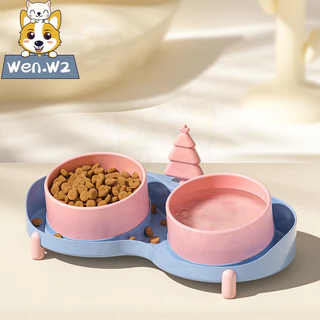 wen.W2 ชามน้ำสำหรับสุนัขชามเซรามิกชามอาหารแมวป้องกันกระดูกสันหลังแตกหักปากเอียงถ้วยสุนัข 2 ใบชามใส่น้ำ