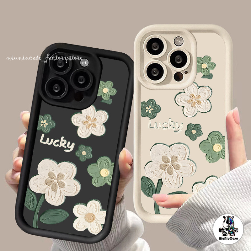 เคส ไอโฟน17 For iPhone 11 12 13 14 15 16 17 Pro MAX XR XS 16 Plus SE TPU เคสโทรศัพท์ กันกระแทกป้องกันการตก ดอกไม้สีเขียว