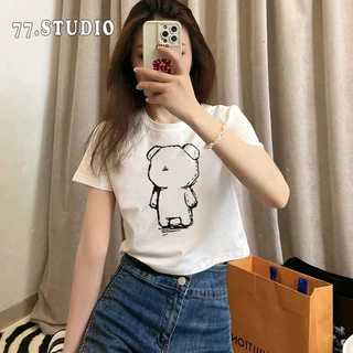 พร้อมส่ง🚀 เสื้อครอปแขนสั้น ผ้าคัตคอน นิ่มใส่สบาย100%Cotton ลายการ์ตูน เสื้อยืดพิมพ์ลาย baby tee T-shirt