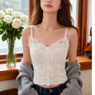 Elly พร้อมส่ง🦄เสื้อกล้าม เสื้อคอร์เซ็ทลูกไม้🦄บรามีฟ้องน้ำทรงรัดรูปงานสวยมาก เซ็กซี่ผู้หญิง มีตะขอปรับได้ สไตล์ฝรั่งเศส