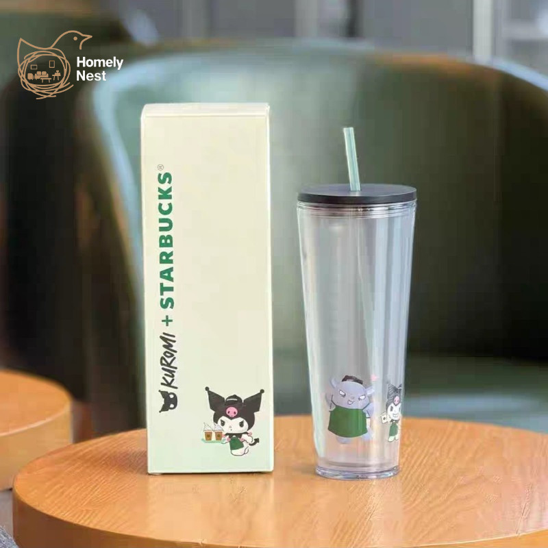 Starbucks Cup Collab Sanrio Cup Kuromi Tumbler 710ml Limited Edition ขนาดใหญ่พร้อมถ้วยฟางอย่างเป็นทางการสําหรับ Ins รูปแบบสะสมวัสดุพลาสติก